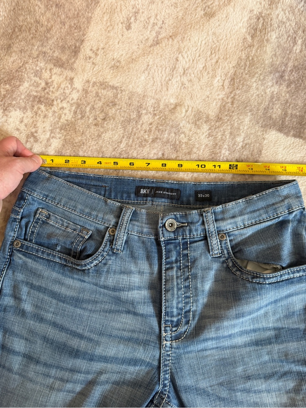 BKE Jake Straight Jeans – 33x30, Faded Wash w/ Whiskering - Picture 3 of 5